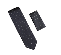 Navy with Silver Music Notes Silk Tie With Matching Pocket Square WTH-A374