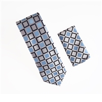 Metallic Pink, Baby Blue and Navy Square Designed Tie with Matching Pocket Square WTH-A377