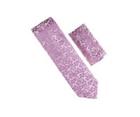 Silver & Lavender Floral Design Necktie Set with Matching Pocket Square WTH-A383