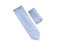 Silver, Baby Blue & Light Blue Floral Design Necktie Set with Matching Pocket Square WTH-A384