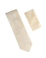Ivory Paisley Designed Necktie Tie with Matching Pocket Square WTH-A386