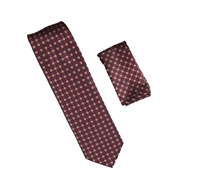 Navy, Burgundy and Gold Designed Necktie Tie with Matching Pocket Square WTH-A393