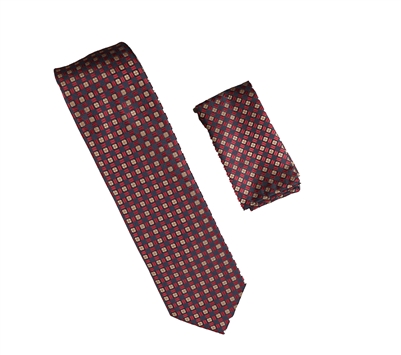 Navy, Burgundy and Gold Designed Necktie Tie with Matching Pocket Square WTH-A393