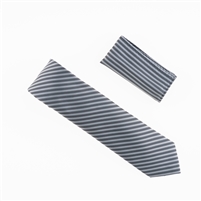 Grey & Black Striped Designed Necktie With Matching Pocket Square WTH-BB5