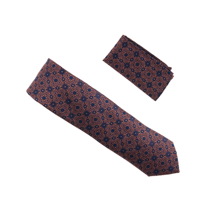 Blue With a Rust Designed Necktie With Matching Pocket Square WTHXL-907