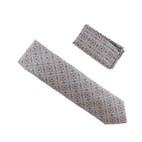 Cream/Butter Scotch With a Baby Blue Designed Necktie With Matching Pocket Square WTHXL-908