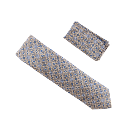 Cream/Butter Scotch With a Baby Blue Designed Necktie With Matching Pocket Square WTHXL-908