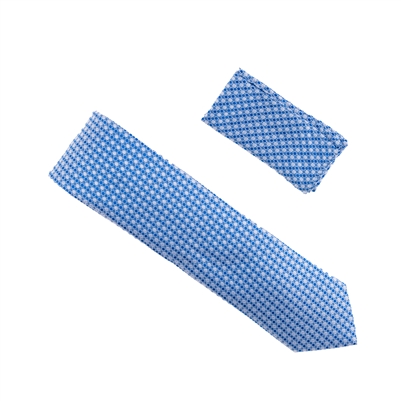 Blue, Silver & Baby Blue Designed Extra Long Necktie Tie with Matching Pocket Square WTHXL-915
