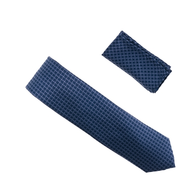Navy, Grey & Blue Designed Extra Long Necktie Tie with Matching Pocket Square WTHXL-918