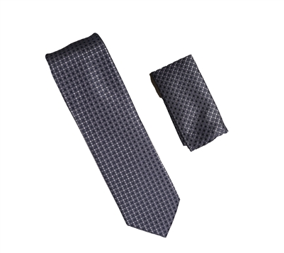 Navy, Grey & Blue Designed Extra Long Necktie Tie with Matching Pocket Square WTHXL-918