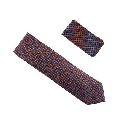 Navy & Rose Gold Designed Extra Long Necktie Tie with Matching Pocket Square WTHXL-919