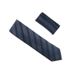 Navy with Taupe Striped Designed Extra Long Necktie Tie with Matching Pocket Square WTHXL-931