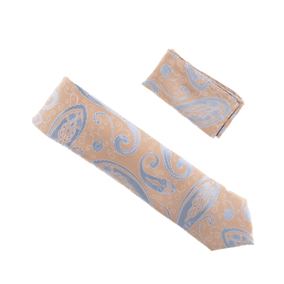 Light Camo and Silver Designed Extra Long Necktie Tie with Matching Pocket Square WTHXL-937