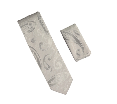 Silver Designed Extra Long Necktie Tie with Matching Pocket Square WTHXL-938