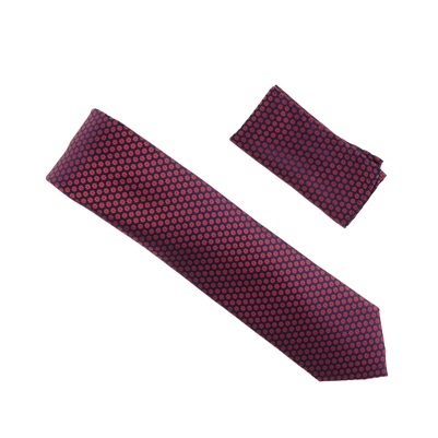 Navy with Red Flower Designed Extra Long Necktie Tie with Matching Pocket Square WTHXL-942