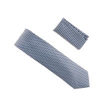 Silver with Black Flower Designed Extra Long Necktie Tie with Matching Pocket Square WTHXL-944