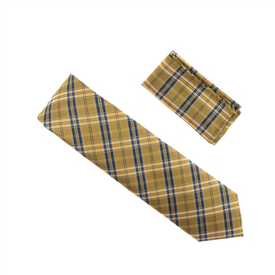 Camo Gold with Navy and Mini Silver Striped Designed Extra Long Necktie Tie with Matching Pocket Square WTHXL-948
