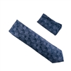 Navy, Silver & Grey Leaf Designed Extra Long Necktie Tie with Matching Pocket Square WTHXL-951