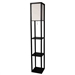 Black 3-Shelf  Modern Floor Lamp with Beige Linen Shade