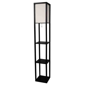 Black 3-Shelf  Modern Floor Lamp with Beige Linen Shade