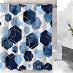 72"W x 78"H Blue White Hexagon Geometric Pattern Polyester Shower Curtain