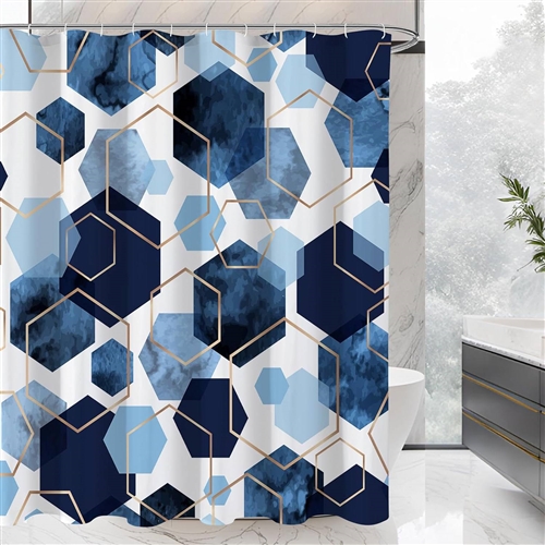 72"W x 84"H  Abstract Blue Geometric Polyester Shower Curtain