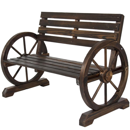 2 Person Farm Home Wagon Wheel Wooden Bench