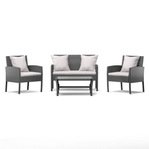 Modern 4-Piece Outdoor Grey Resin Wicker Patio Furniture Set with Cushions
