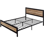 Full Industrial Metal Wood Rivet Platform Bed Frame w/ Headboard and Footboard