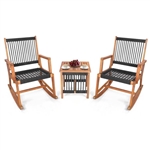 3 Piece Rocking Hand Woven Rope Acacia Wood Bistro Set