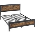 Full Industrial Rivet Platform Bed Frame with Headboard in Rustic Wood Finish