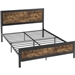 Queen Industrial Rivet Platform Bed Frame with Headboard in Rustic Wood Finish