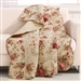 Red Pink Gold Ecru Floral Roses Quilt Throw Blanket in 100% Cotton