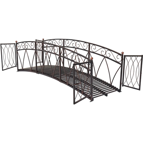 Outdoor Black Metal Arch 8-ft Garden Bridge with Safety Side Rails