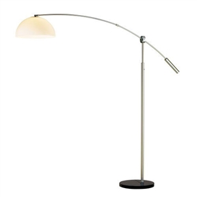 Arch Floor Lamp in Satin Steel with White Dome Shade and Round Black Marble Base