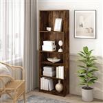 71-inch Tall 5-Shelf Bookcase in Medium Brown Wood Finish