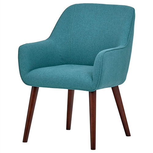 Modern Mid-Century Style Accent Dining Chair with Wood Legs and Aqua Blue Upholstery