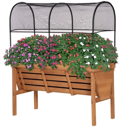 Fir Wood Elevated Outdoor Raised Garden Bed Planter Box with Shade Cover