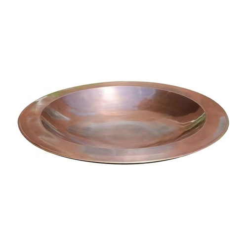 24-inch Diameter Round Copper Plated Brass Large Bird Bath Rimmed Bowl Birdbath