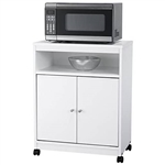 White Utility Cart / Kitchen Microwave Cart with Casters