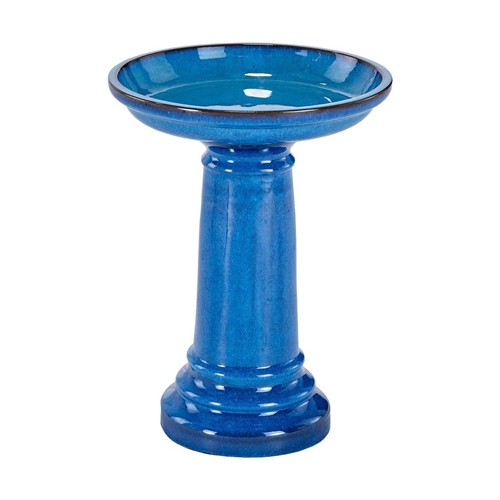 2 Gallon Ceramic Blue Traditional Birdbath