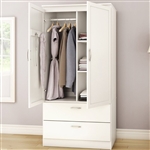 White Armoire Bedroom Clothes Storage Wardrobe Cabinet with 2 Drawers