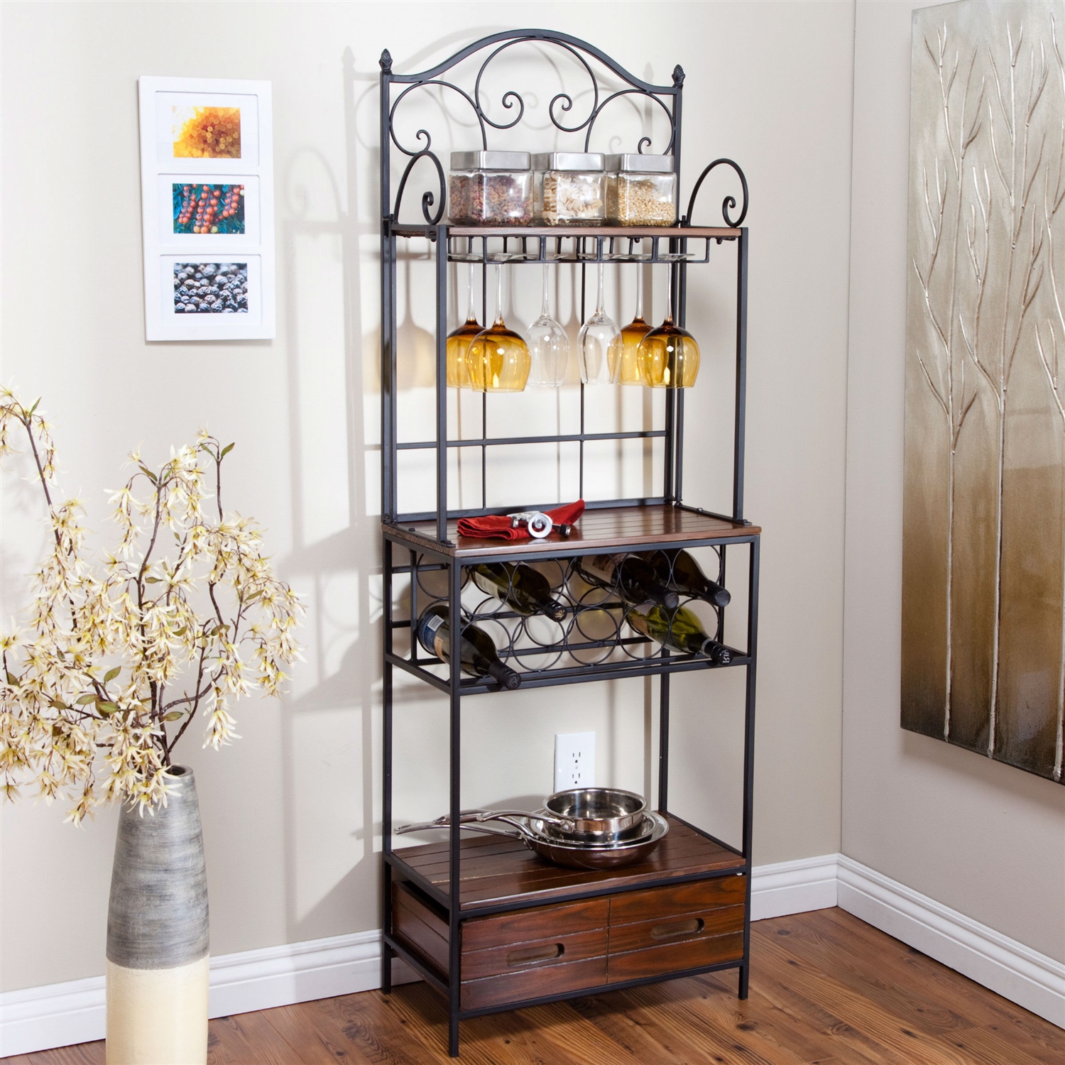 Wrought iron bakers rack deals with wine rack