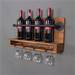 4 Bottle/Glass Rustic FarmHome Wall Mounted Wine Rack