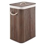 Brown Bamboo Laundry Hamper Dirty Clothes Basket with Lid and Removable Bag