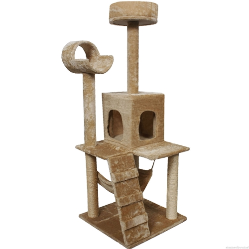 Beige 52 Inch Large Cat Tree Condo Post Hammock Pet Play House