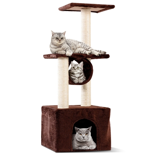 Brown 37 Inch Cat Tree Condo Kitten Play House Scratcher Post