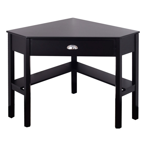 Corner Black Wood Computer Desk with Drawer