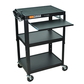 Mobile Stand Up Computer Desk Workstation Cart in Black Steel