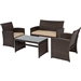 Brown Resin Wicker 4-Piece Modern Patio Furniture Set with Beige Cushions